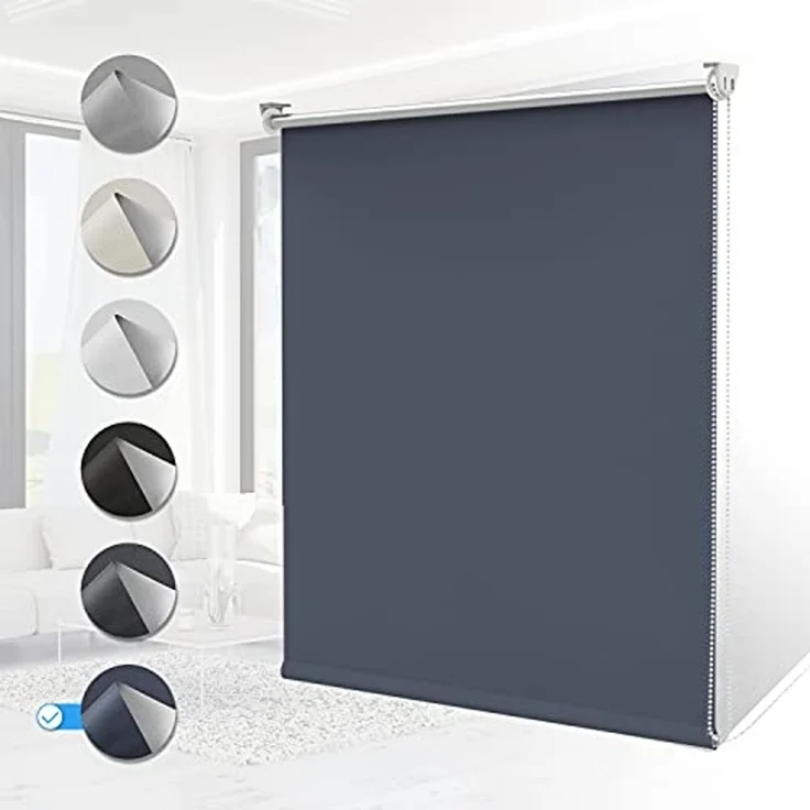 Homland Klemmfix Rollo Verdunkelung Thermorollo ohne Bohren Dunkelblau 120x170 cm (BxH), Verdunklungsrollo Wandmontage & Deckenmontag, Sichtschutz & Sonnenschutz für Fenster und Tür – Bild 1