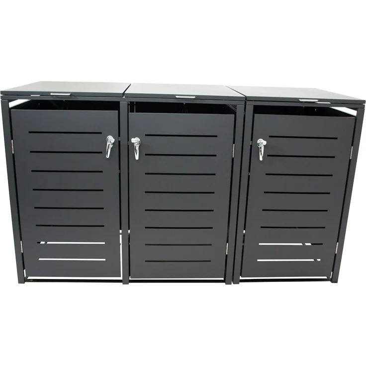DEGAMO KÖLN Mülltonnenbox 3-er, Stahl verzinkt, anthrazit, 200x80x116cm für 3x Tonnen bis 240 Liter – Bild 2