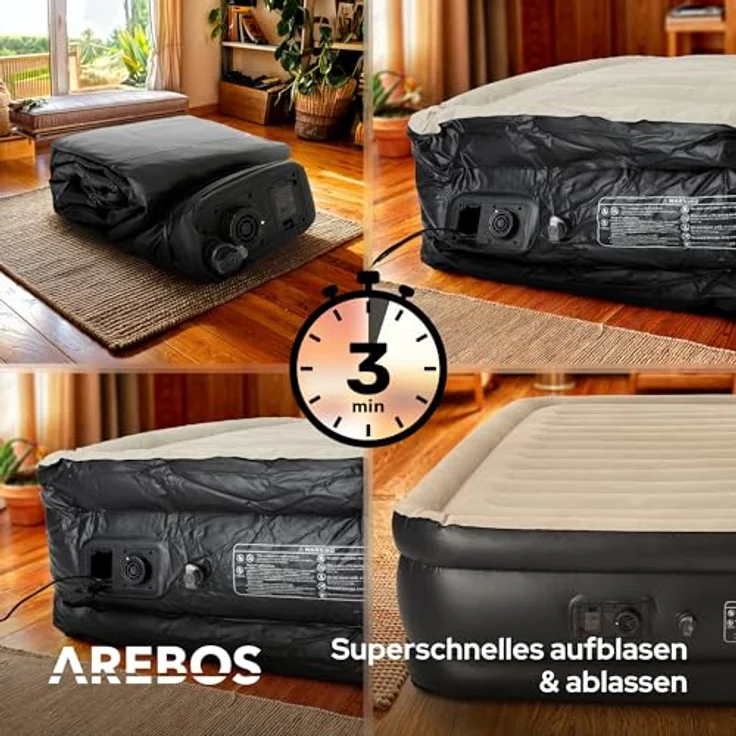 Arebos Luftbett, Selbstaufblasend mit Pumpe, Pumpe 2in1 Funktion: Inflation & Deflation, 203 x 152,5 x 51 cm – Bild 5