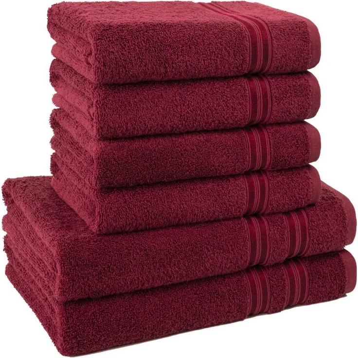 Hammetex 6 teiliges Handtuch Set, 100% Baumwolle Weich Saugstark Qualität Handtücher Set, 2 Badetücher 70x140 cm, 4 Handtücher 50x100 cm, Bordeauxrot – Bild 1