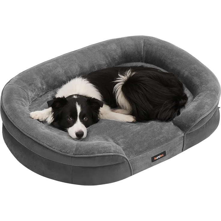 Feandrea Hundebett, Hundekissen, für große Hunde, 91 x 68 x 18 cm, orthopädisch, wasserdichte Innenschicht, erhöhte Ränder, Abnehmbarer, waschbarer Bezug, rutschfest, schiefergrau PGW282GN01