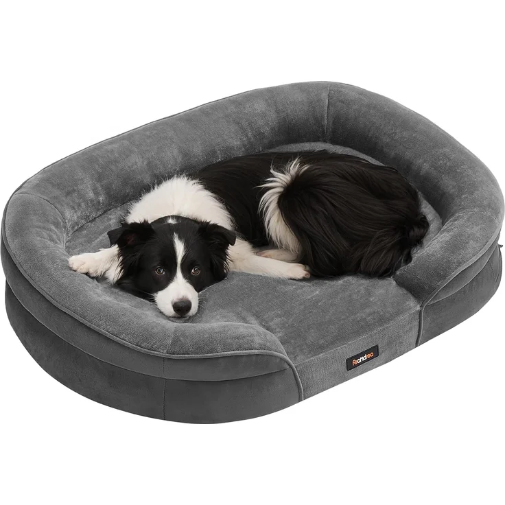 Feandrea Hundebett, Hundekissen, für große Hunde, 91 x 68 x 18 cm, orthopädisch, wasserdichte Innenschicht, erhöhte Ränder, Abnehmbarer, waschbarer Bezug, rutschfest, schiefergrau PGW282GN01 – Bild 1