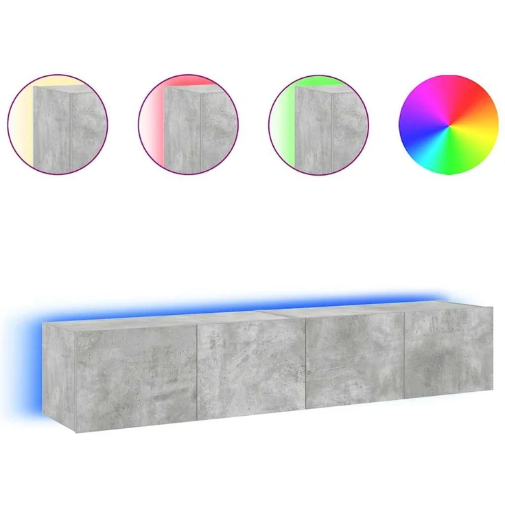 2 pcs TV-Wandschrank, TV Hängeboard mit LED-Leuchten. Betongrau 80x35x31 cm – Bild 4