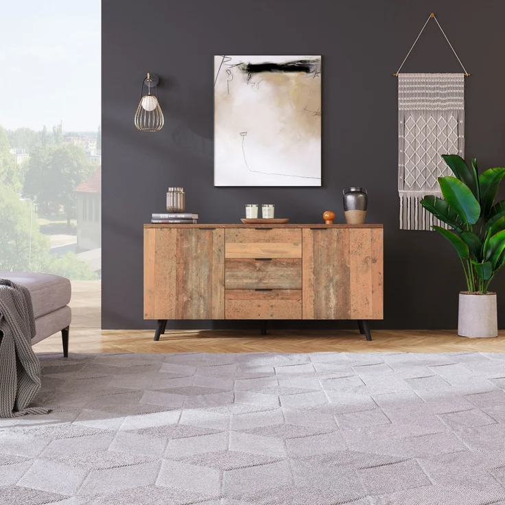 ZUBALIYA Kommode 140x35x70 cm, mit verstellbaren Einlegeböden, aus Spanplatte, Antikbraun – Bild 3