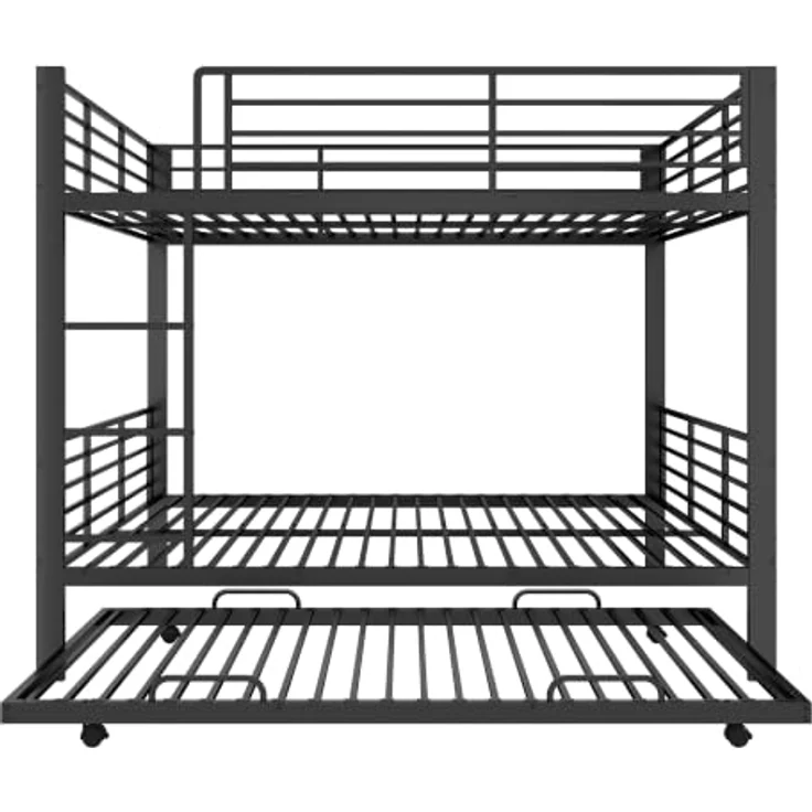 FAVSH Etagenbett 140x200 cm für 3 Personen aus Metall, Hochbett mit Rausfallschutz und Leiter, Geräuscharmes Doppelbett, rutschfest, für Jugendliche und Erwachsene, WG & Ferienwohnung, Schwarz B – Bild 5
