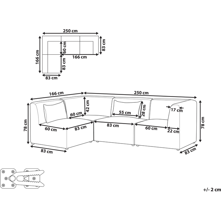 Modul Ecksofa 4-Sitzer LEMVIG Cord Sandbeige rechtsseitig – Bild 2