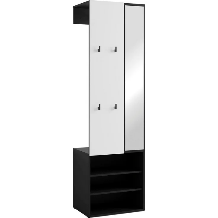 byLIVING Kompaktgarderobe Andorra/Spiegel, Kleiderstange und Schuhfächer/Garderobenschrank/Flurgarderobe/Maße: B 55, H 187,5, T 40,5 cm (Weiß) – Bild 1