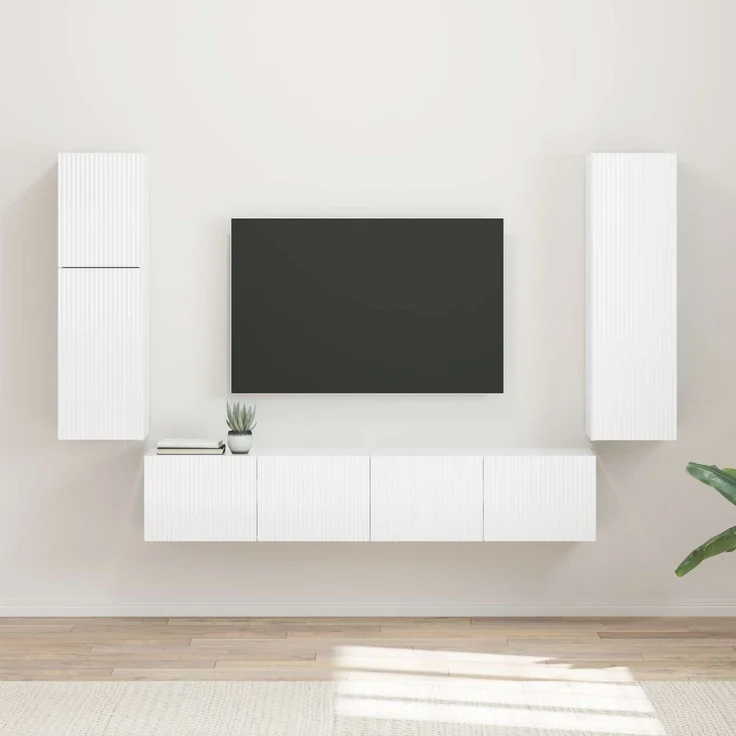 vidaXL TV-Schrankset Wandmontiert 4 pcs Hochglanz Weiß Holzwerkstoff 3409037 – Bild 1