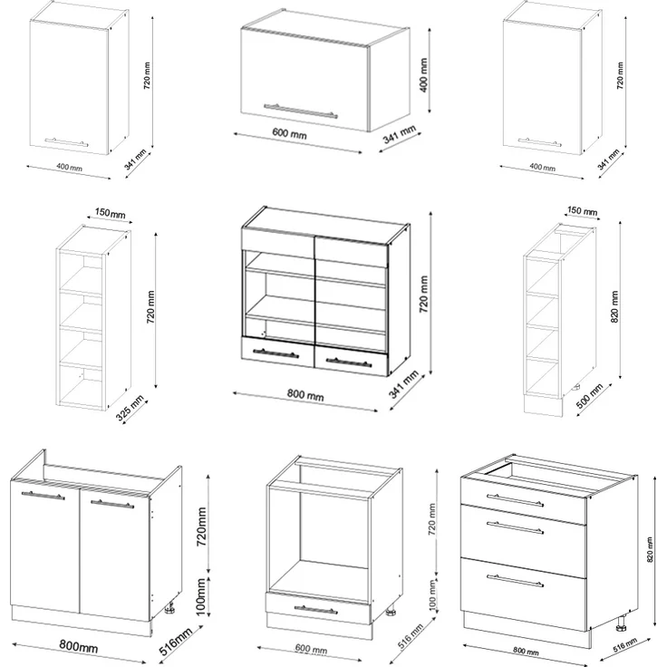 Küchenzeile Fame-Line Weiß Hochglanz/Weiß 235 cm ohne Arbeitsplatte Vicco – Bild 3