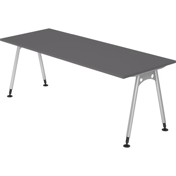 bümö manuell höhenverstellbarer Schreibtisch 200x80 cm in graphit - PC Tisch höhenverstellbar & groß, höhenverstellbarer Tisch Büro, großer Computertisch verstellbar, A-Serie, AS-20-G – Bild 1