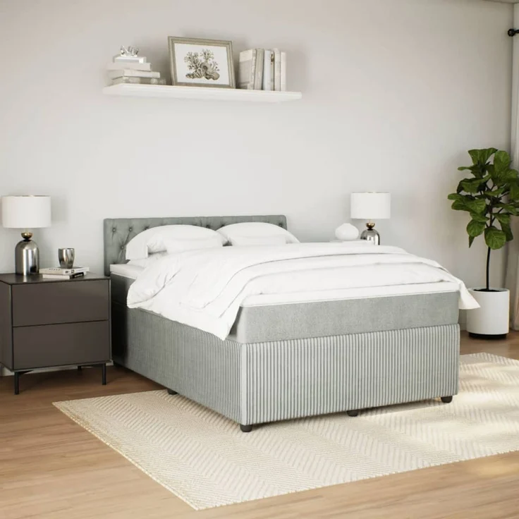 vidaXL Boxspringbett mit Matratze Hellgrau 160x200 cm Samt 3287788 – Bild 3