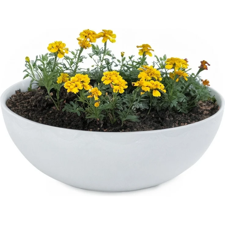 matches21 HOME & HOBBY Blumentopf Runde bauchige 20 cm Pflanzschale für draussen, hell-grau marmoriert (1 St), Wetterfeste Blumen-Schale als moderne Gartendeko Grabschmuck – Bild 5