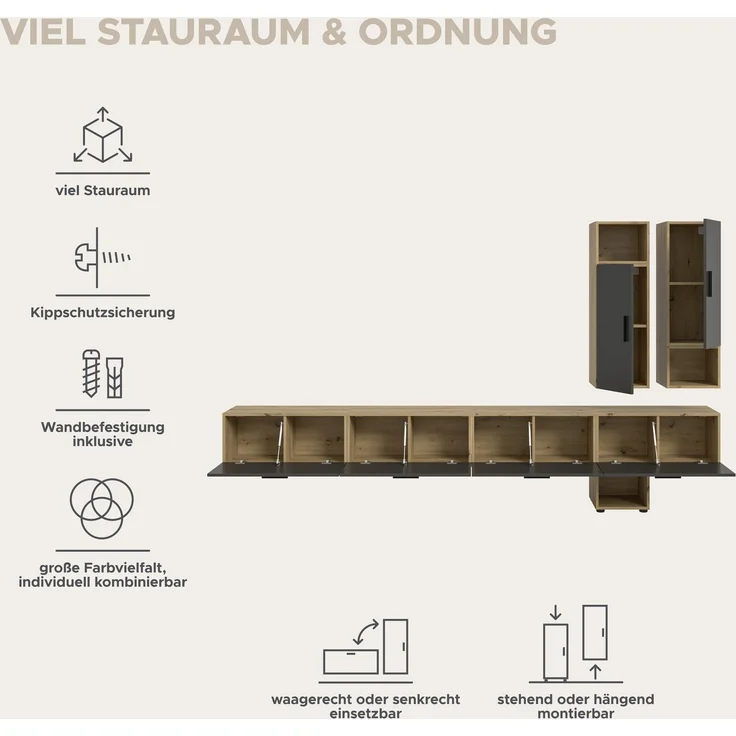 The One Wohnkombination in Basalt grau Nachbildung – Bild 8