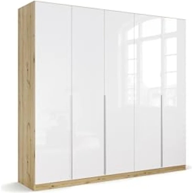 Rauch Möbel Alabama, Kleiderschrank für Schlafzimmer, Kinderzimmer, Wohnzimmer, Garderobe, Flur, 5-türig, mit Zubehör Classic, Farbe Weiß Hochglanz/Eiche Artisan, Holz, Breite 226 cm – Bild 1