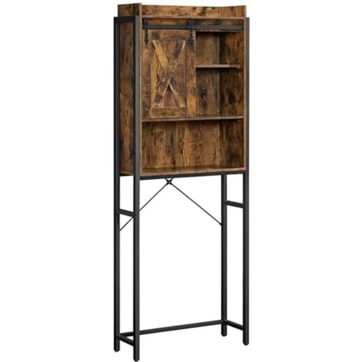 VASAGEL Toilettenregal, Badregal, mit Schrank, Stahlgestell, Waschmaschinenregal, Industrie-Design, 64 x 24 x 171 cm, vintagebraun-schwarz von Songmics BTS003B01