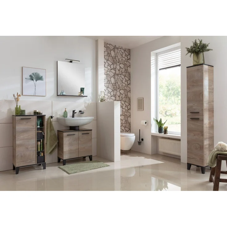 FACKELMANN TE-A Waschbeckenunterschrank 60 cm breit, Braun hell, mit Füßen – Bild 2