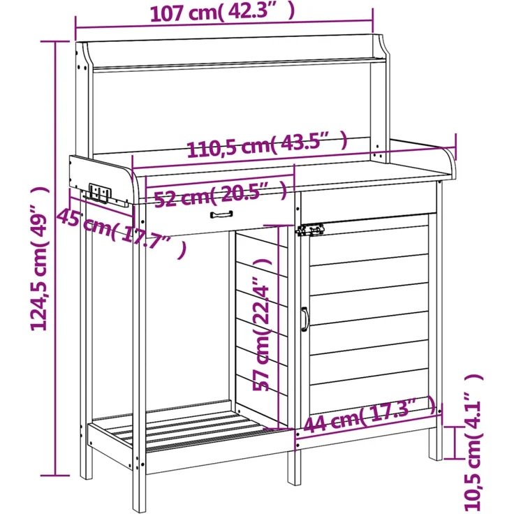vidaXL Pflanztisch mit Schrank 110,5x45x124,5 cm Massivholz Tanne 156343 – Bild 12
