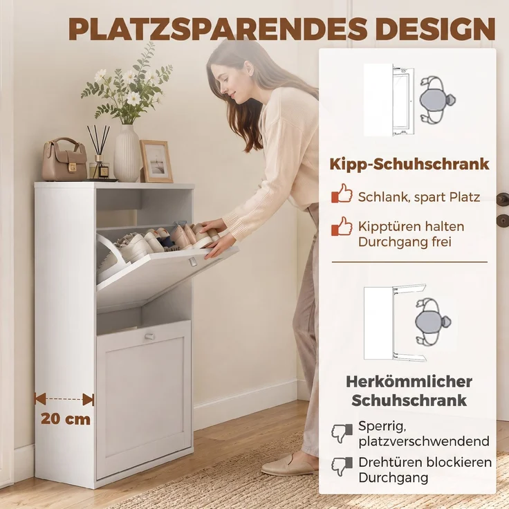 HOMCOM Schuhschrank, MDF, Weiß, 80 x 20 x 84 cm – Bild 5