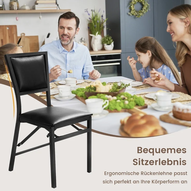 2er Set Esszimmerstühle mit Metallrahmen Klappbare Polsterstühle Küchenstühle – Bild 5