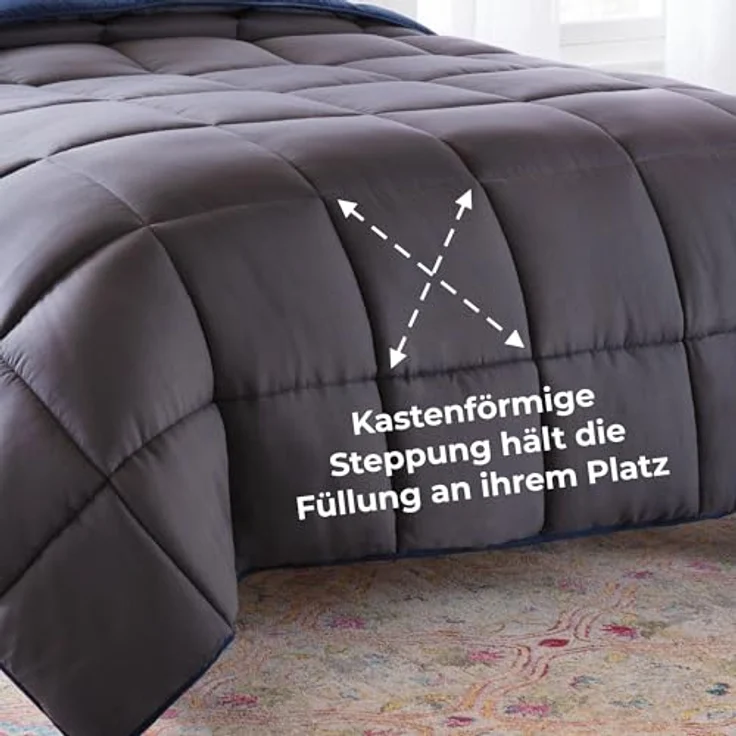 Linenspa 4 Jahreszeiten Bettdecke aus Microfaser – Ganzjahresdecke – Ultraweich – Steppdecke 220x240 cm, Navy Blau / Dunkelgrau – Bild 3
