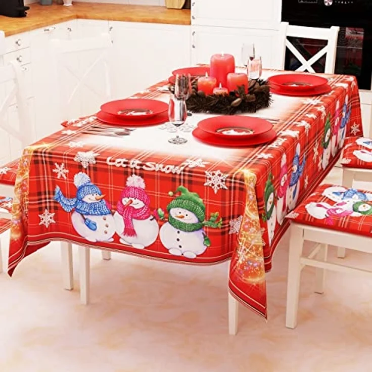 PETTI Artigiani Italiani Tischdecke für Weihnachten, schmutzabweisend, Weihnachtstischdecke mit Schneemann-Design, 24 Sitzplätze (140x450 cm), 100% Made in Italy – Bild 1