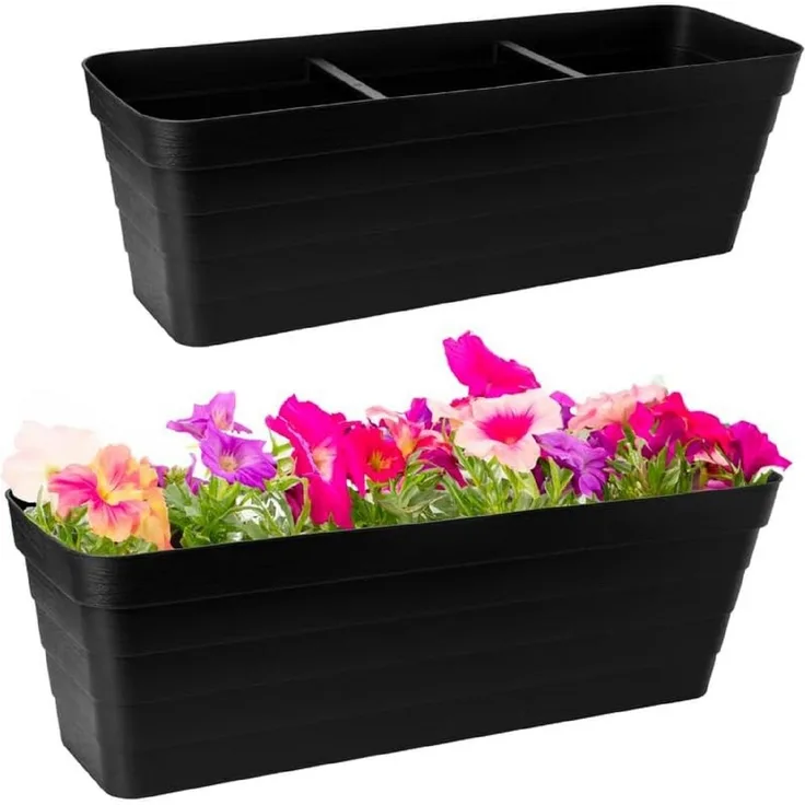 Centi Blumenkasten Balkonkasten 60cm mit Wasserspeicher (2 St, 2er-Set), Blumenkasten schwarz mit Bewässerungssystem