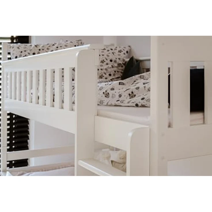 Kids Collective Hochbett 90x200 mit Ausziehbett Kinderbett mit Ausziehfunktion, zwei Schubladen Lattenrost, Rausfallschutz, mit 3 Matratzen, Vollholz in weiss – Bild 8