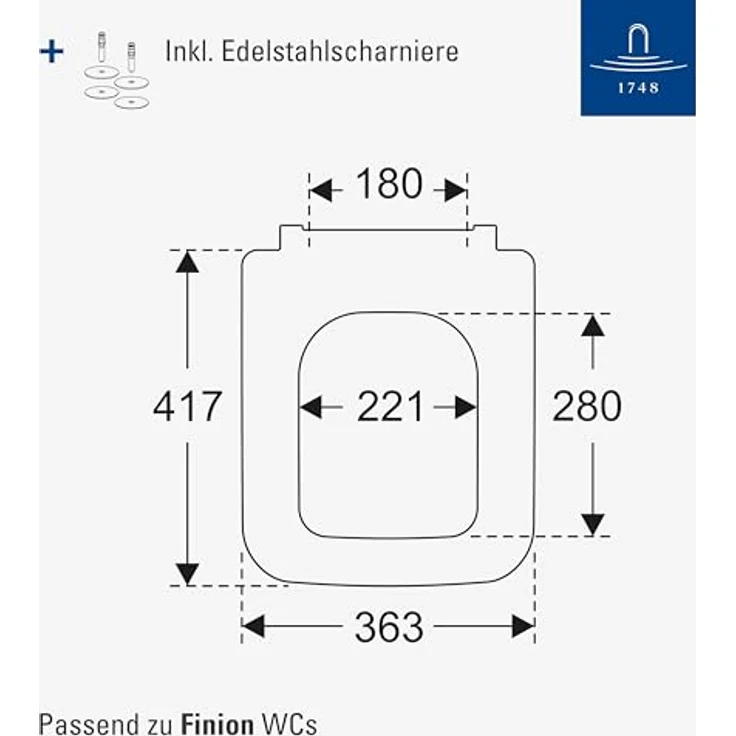 Villeroy & Boch Finion WC-Sitz - Toilettendeckel mit Absenkautomatik - Abnehmbarer, bruchsicherer Toilettensitz aus Duroplast - Original Ersatzteil - Klodeckel in eckiger Form - Weiß Alpin, glänzend – Bild 7