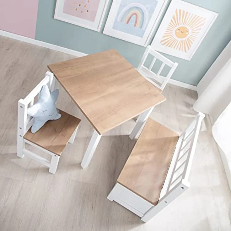 roba Kindersitzgruppe 'Woody' - 2 Kinderstühle & 1 Tisch - Holzdekor - Weiß – Bild 10