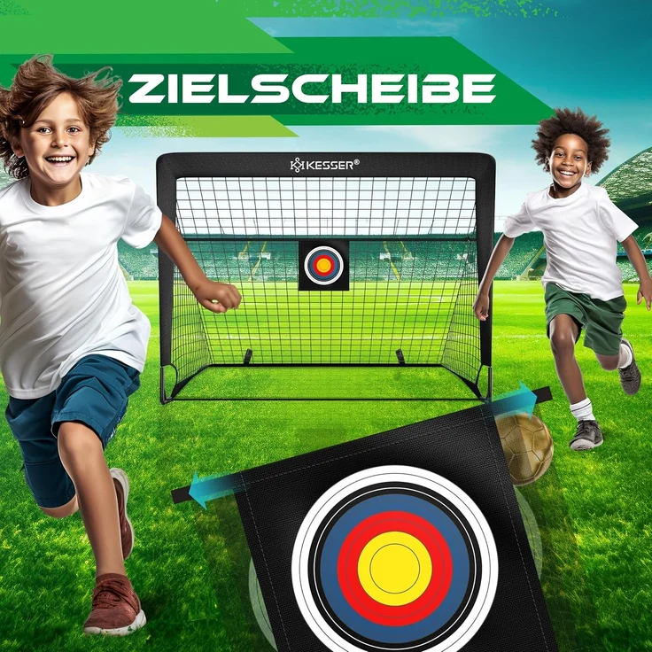 KESSER Pop-Up Fußballtor, 2er Set, mit Transporttasche, 6x Hütchen, Ballpumpe & Zielscheibe, Glasfaserstangen, 120x90 cm, Schwarz – Bild 4