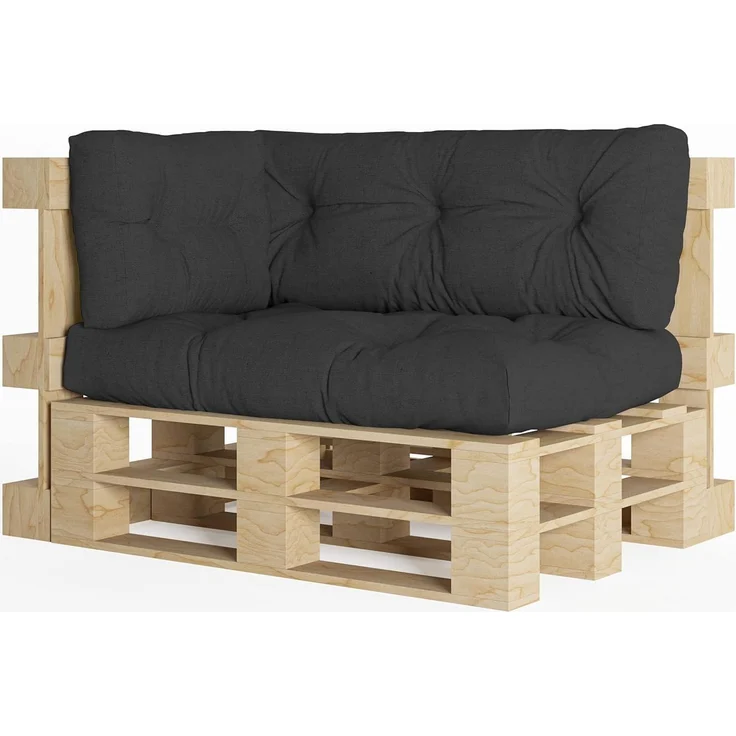 chilly pilley Palettenauflage Schaumflocken palettenkissen Palettenpolster Palettenmöbel Palettensofa Rückenlehne Sitzkissen Seitenkissen Set (3er Set Schwarz)