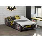 Kids Collective Autobett 70x140, 80x160 cm Kinderbett Jugendbett mit Rausfallschutz (Spielbett Batman Batmobil Bat Car Auto), Bett in schwarz Kinderbett 70x140 cm optional mit Matratze