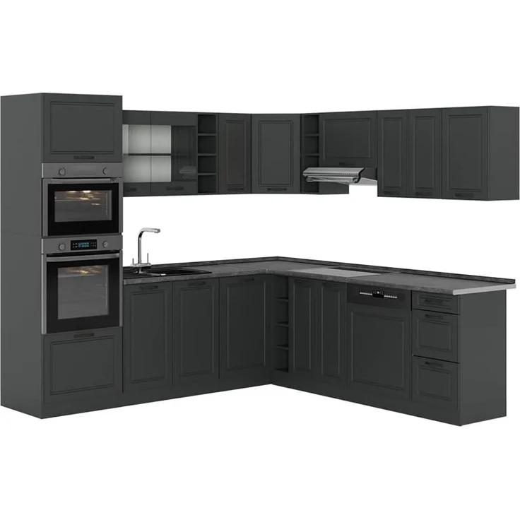 Eckküche R-Line Anthrazit Landhaus/Anthrazit 247 x 237 cm, AP Anthrazit Vicco – Bild 1