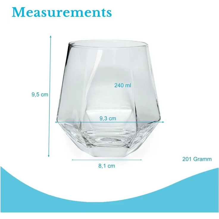 Intirilife Gläser-Set, 6-tlg, Glas, Trinkglas Set Wasserglas Saftglas Becher Kristallglas 240ml Hexagon – Bild 4