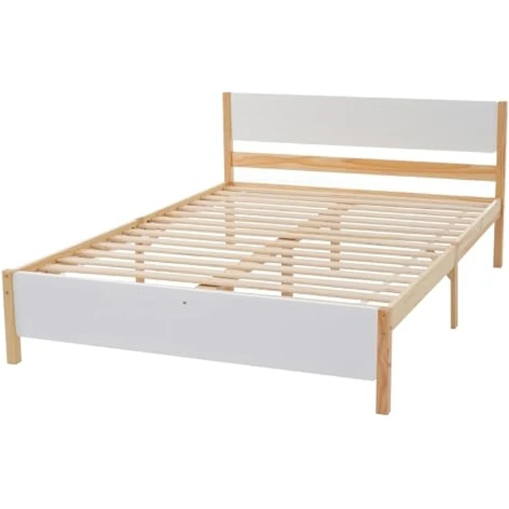 Ball & Cast Massivholzbett (140x200 cm) mit Kopf- und Fußteil aus MDF, Holzbett mit Lattenrost, ohne Matratzen, EStabil & Rauschlos, Weiß+Natur – Bild 4
