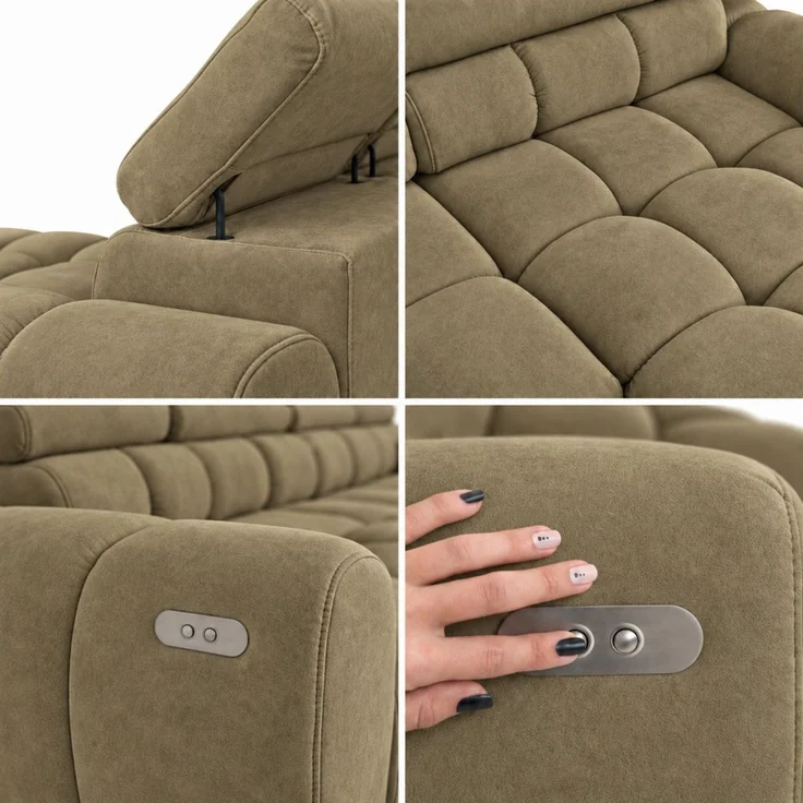 Ecksofa Schlafsofa VELUNIO RELAX in Stoff Salvador Olivgrün Ottomane Rechts – Bild 2
