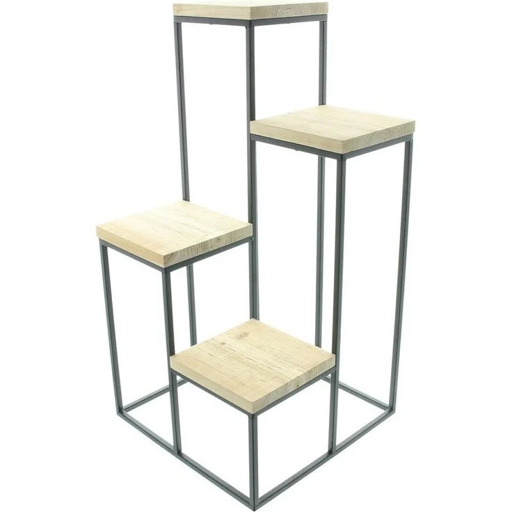 Dekoleidenschaft Stufenregal "Schlicht" aus Metall & Holz, 4 Ebenen, Blumenregal, Pflanzenständer, Dekoregal, Blumentreppe, Pflanzentreppe, Standregal, Blumenhocker – Bild 2