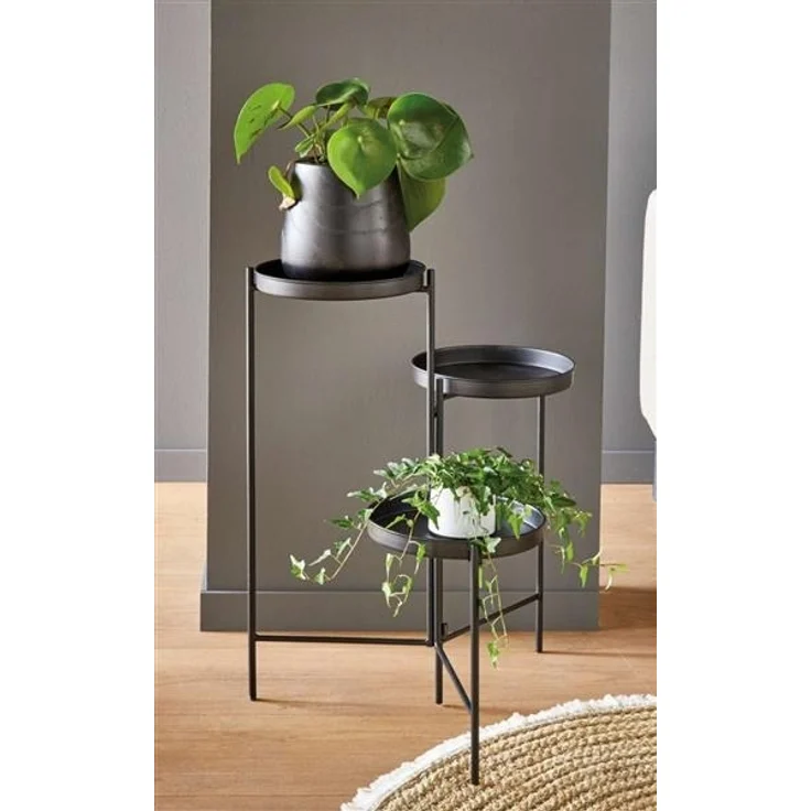 Pflanzenständer "Modern" aus Metall, matt schwarz, für 3 Blumen, 60 cm hoch, klappbar, Blumentreppe – Bild 1