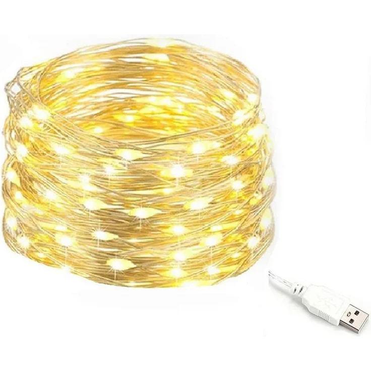 Salcar LED-Lichterkette 10m LED Lichterkette Outdoor Indoor USB Kupferdraht Weihnachtsdeko, Warmweiß – Bild 5