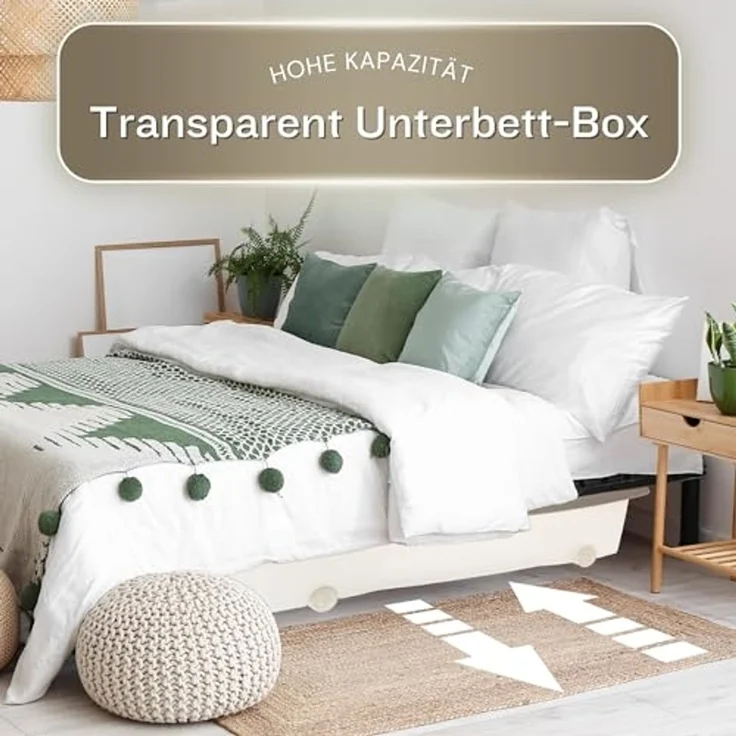 Centi Aufbewahrungsbox Unterbettkommode mit Rollen, flach, transparent (2er-Set) – Bild 5