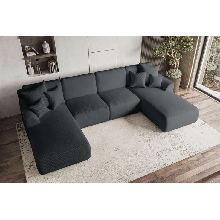 99rooms Wohnlandschaft Gusto, Sofa, U-Form, mit Schlaffunktion, mit abnehmbaren Kissen, Bezug - Cord POSO – Bild 2