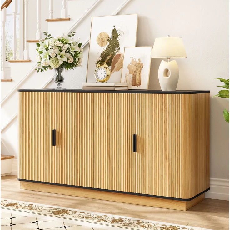 DESVIAE Sideboard 4-türig mit Dämpferscharnieren 139x75x40 cm Spanplatte Natur – Bild 2