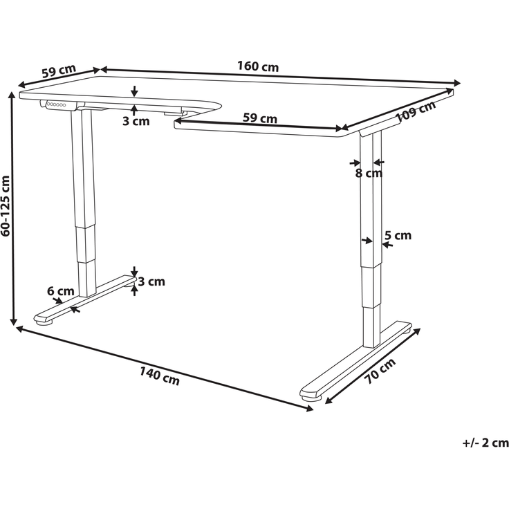 'Destines' Höhenverstellbarer Schreibtisch, Elektrisch Rechtsseitig, Weiß, 160 x (59/109) x (60-125) cm – Bild 2
