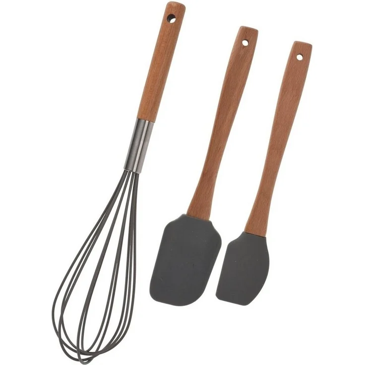 Neuetischkultur Kochbesteck-Set Kochbesteck-Set 3-teilig Holz/Silikon (Stück, 3-tlg, 1 Schneebesen, 2 Teigwender), Schneebesen Pfannenwender – Bild 1