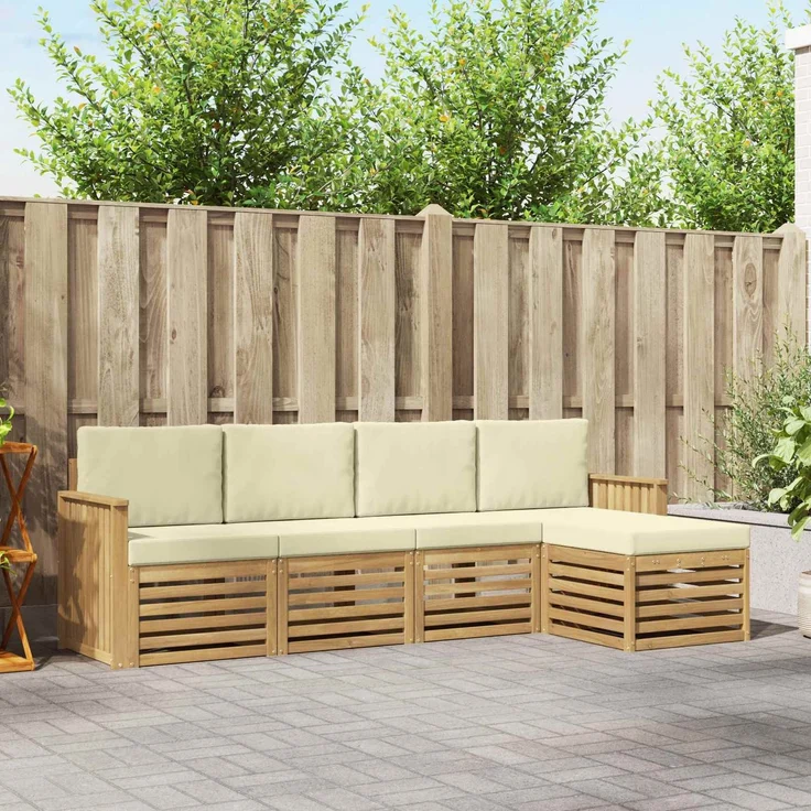 vidaXL Outdoor-Sofagarnitur 5 stk. 5-Sitzer Weiß und Creme Polyester 3391670 – Bild 1