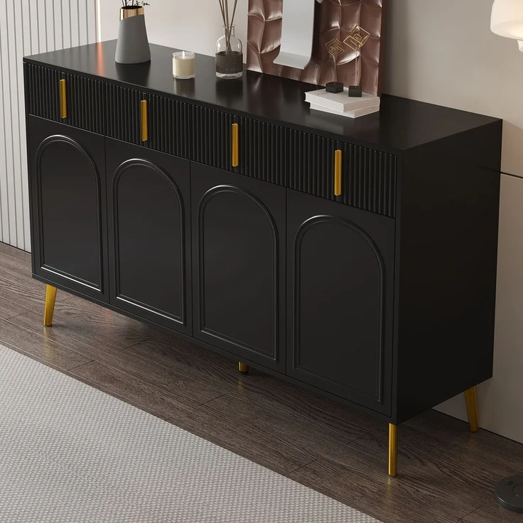 Sideboard 140 x 38 x 82 cm aus MDF, Schwarz mit goldfarbenen Akzenten – Bild 3
