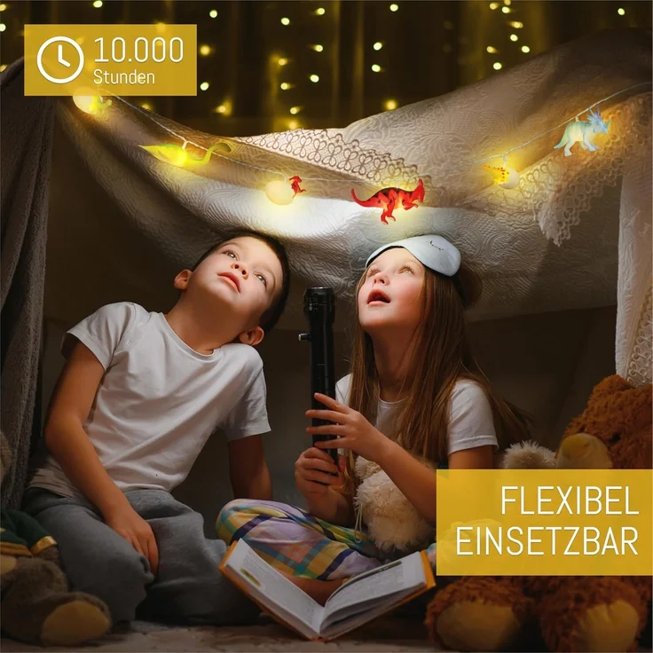 COZY HOME LED-Lichterkette Dino Lichterkette Batterie und Stecker -, 12 LED Figures I Warmweißes LED-Licht I Dino Design I EU-Konformität – Bild 3
