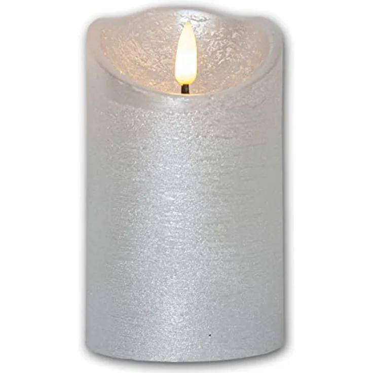 LED Echtwachskerze Flamme Rustic flackernd silber H 125cm Ø 75cm