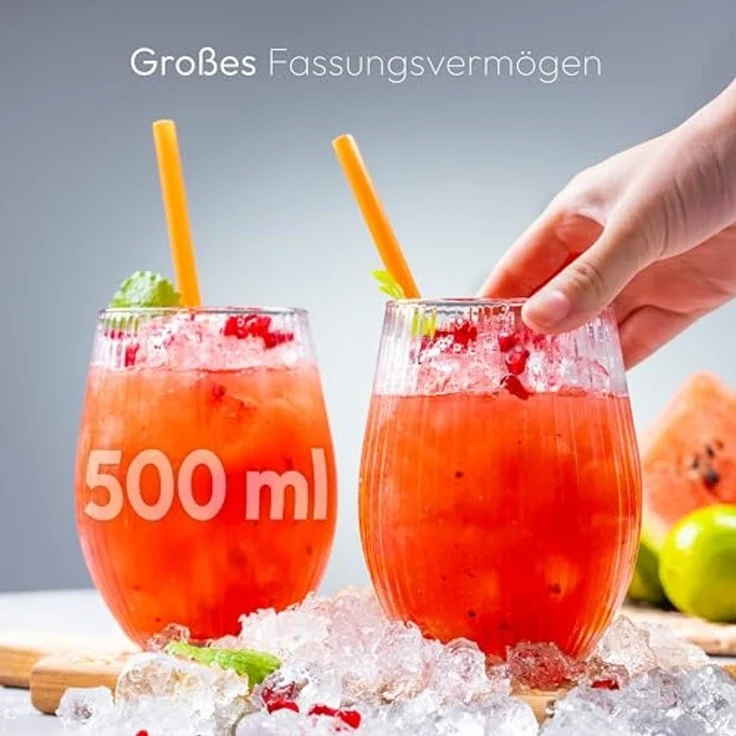 KONZEPT Gläser-Set Geriffelte Glas 500 ml, Trinkgläser, Wassergläser spülmaschinenfest, 4-tlg, Gläser mit ihrer abgerundeten Form – Bild 2