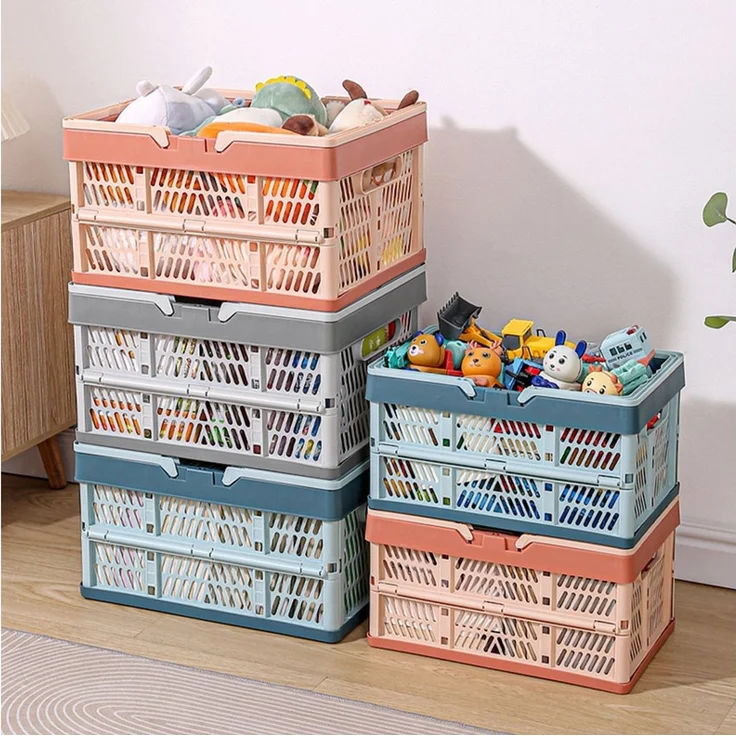 Jumpeak Aufbewahrungskorb Faltbarer Aufbewahrungskorb, Einkaufskorb, Supermarkt-Einkaufskorb, Snack-Korb, Plastik-Picknick-Korb, faltbarer Aufbewahrungskorb – Bild 2